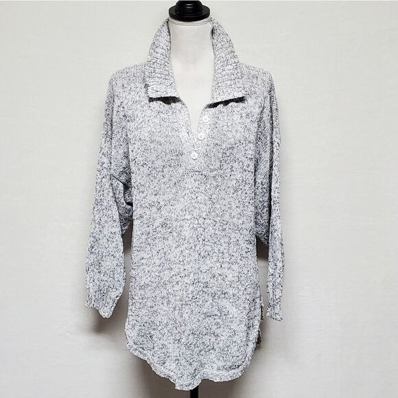 VINTAGE 1970s Erika Gray Black Speckle Knit High Low V-neck Wide Belt Dress M - Picture 5 of 14